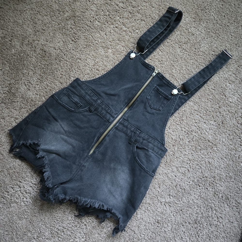 Unif black denim overall shorts